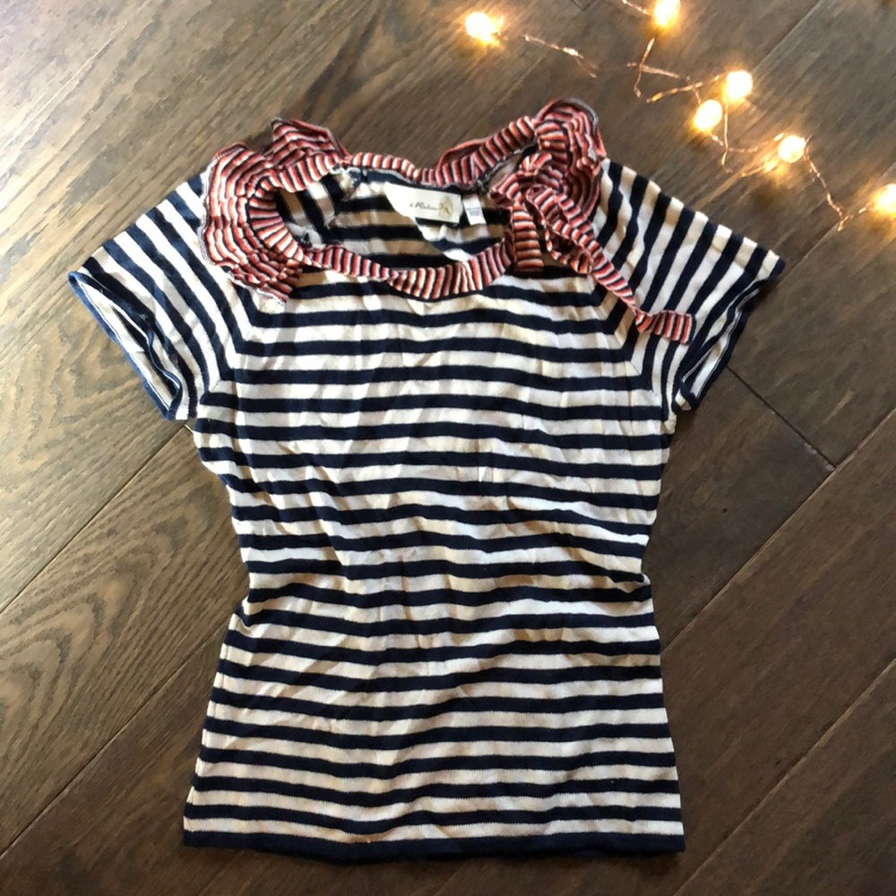 Navy and Off White Short Sleeve Sweater